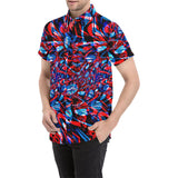 Psychedelic Streetart Chaos Short Sleeve Button Up Shirt (Red & Blue) | BigTexFunkadelic