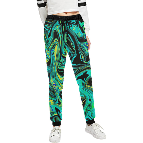 Teal Oil Spill Women's All Over Print Rave Jogger Sweatpants | BigTexFunkadelic