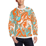 Orange Turquoise and White Oil Spill Men's Big & Tall Oversized Fleece Crewneck Sweatshirt | BigTexFunkadelic