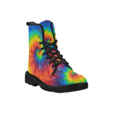 Rainbow Tie-Dye Women's Black Martin Boots | BigTexFunkadelic