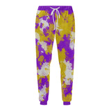 Purple Gold and White Paint Splatter Men's Big & Tall All Over Print Jogger Sweatpants | BigTexFunkadelic