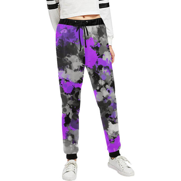 Purple and Grey Paint Splatter Women's All Over Print Jogger Sweatpants | BigTexFunkadelic