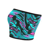 Teal and Black Abstract Rave Bandeau Top