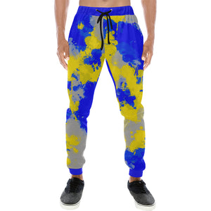 Blue and Yellow Paint Splatter Men's All Over Print Jogger Sweatpants | BigTexFunkadelic