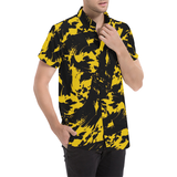 Black and Yellow Paint Splatter Button Down Short Sleeve Shirt | BigTexFunkadelic