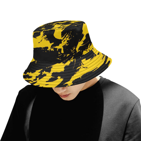 Black and Yellow Paint Splatter Bucket Hat | BigTexFunkadelic