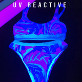 UV BLACKLIGHT REACTIVE CLOTHING | Turquoise and Pink Tropical Sherbet Fractal Sport Top & High-Waisted Bikini Swimsuit / Rave Set | BigTexFunkadelic
