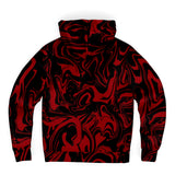 Crimson Red and Black Abstract Melt Sherpa Hoodie | BigTexFunkadelic