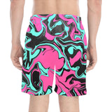 Pink Turquoise and Black Abstract Melt Swim Shorts | BigTexFunkadelic