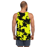 Yellow and Black Paint Splatter Unisex Tank Top | BigTexFunkadelic