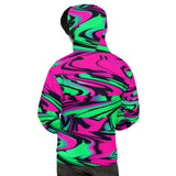 80s Pink and Green Wave Glitch Unisex Fleece-Lined Pullover Hoodie | BigTexFunkadelic