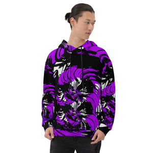 Psychedelic Purple Hypno Rave Zebra Pullover Hoodie | BigTexFunkadelic