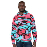 Red and Blue Rave Glitch Unisex Fleece-Lined Pullover Hoodie | BigTexFunkadelic