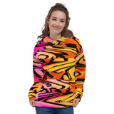 (Pink, Orange, and Yellow) Sunset Wave Glitch Unisex Fleece-Lined Pullover Hoodie | BigTexFunkadelic