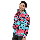 Red and Blue Rave Glitch Unisex Fleece-Lined Pullover Hoodie | BigTexFunkadelic