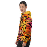 (Pink, Orange, and Yellow) Sunset Wave Glitch Unisex Fleece-Lined Pullover Hoodie | BigTexFunkadelic