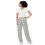 Pastel Tie-Dye Cat All Over Print Unisex Wide-Leg Pajama Pants with Pockets