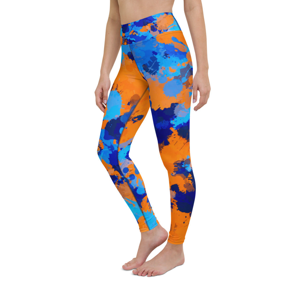 Blue and Orange Paint Splatter High-Waisted Yoga Leggings ...