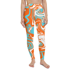 Orange Turquoise and White Oil Spill Yoga Leggings | BigTexFunkadelic