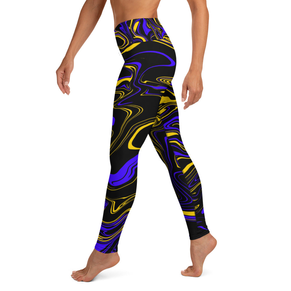 Yellow Blue and Black Oil Spill High-Waisted Yoga Leggings ...