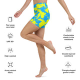Yellow and Blue Paint Splatter Rave Ready Yoga Shorts w/ Inside Pocket | BigTexFunkadelic