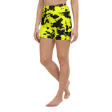 Yellow and Black Paint Splatter Rave Ready Yoga Shorts w/ Inside Pocket | BigTexFunkadelic