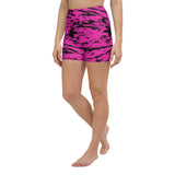 Pink and Black Rave Glitch Splatter Yoga Shorts w/ Inside Pocket | BigTexFunkadelic