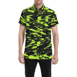 Black Lime Bolt Glitch Short Sleeve Button Up Shirt | BigTexFunkadelic