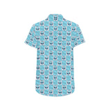 Light Blue Alien Checkered Print Men's Big & Tall Short Sleeve Button Up Shirt | BigTexFunkadelic