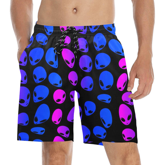 Pink and Blue Alien Ombre Rave Ready Swim Shorts with Pockets | EDM Festival Fashion | BigTexFunkadelic