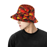 Red, Orange and Black Psychedelic Fire Chromatic Melt Unisex Rave Bucket Hat | BigTexFunkadelic