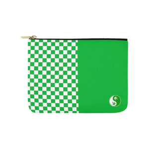 420 Green and White Checker Split Yin-Yang Canvas 8''x 6'' Carry-All Zipper Pouch | BigTexFunkadelic