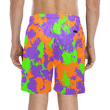 90s Kid Green, Purple and Orange Slime Splatter Swim Shorts | BigTexFunkadelic