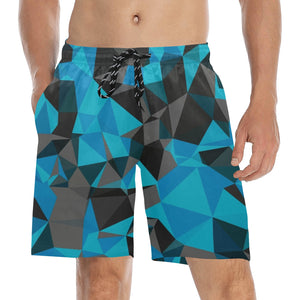 Blue and Black Geo Print Swim Shorts | BigTexFunkadelic