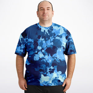 Blue Paint Splatter Camo Plus Size Big and Tall Unisex T-Shirt | BigTexFunkadelic