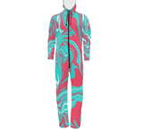 Turquoise Pink and White 90s Fiesta Waterproof "Hazmat Suit" Onesie Jumpsuit (Tall Fit) | BigTexFunkadelic