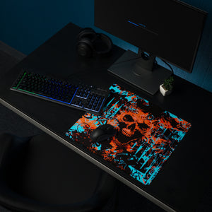 Orange and Blue Alternative Skull Graffiti Gaming Mouse Pad | 18" x 16" | PC Gaming Setup | BigTexFunkadelic
