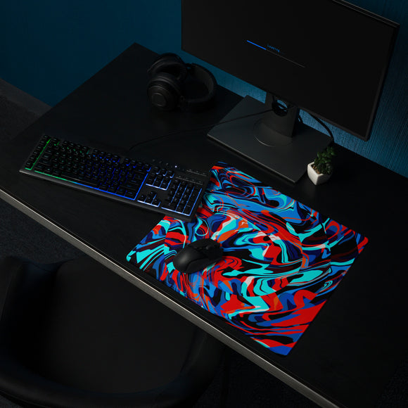 Turquoise, Red and Blue Warp Melt Gaming Mouse Pad | 18