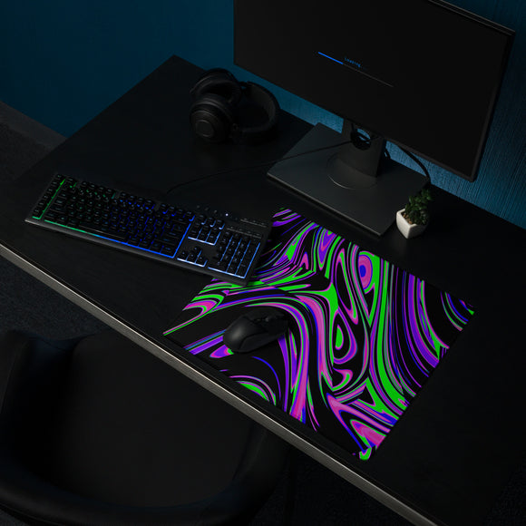 Violet and Lime Blackout Drip Gaming Mouse Pad | 18