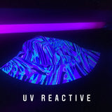 UV BLACKLIGHT REACTIVE CLOTHING | Purple Rave Fractal Bucket Hat | BigTexFunkadelic