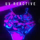 UV BLACKLIGHT REACTIVE CLOTHING | Pink Turquoise and Black Abstract Melt Sport Top & High-Waisted Bikini Swimsuit / Rave Set | BigTexFunkadelic