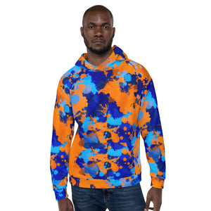 Blue and Orange Paint Splatter Pullover Hoodie | BigTexFunkadelic