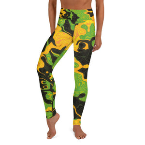 Green and Orange Rave Camo Yoga Leggings | BigTexFunkadelic