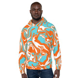 Orange Turquoise and White Oil Spill Pullover Hoodie | BigTexFunkadelic