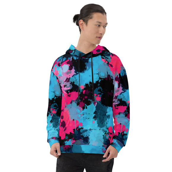 Pink and Blue Paint Splatter Pullover Hoodie | BigTexFunkadelic