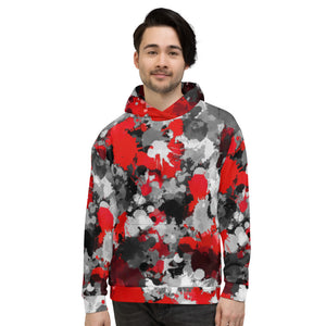 Red and Grey Paint Splatter Pullover Hoodie | BigTexFunkadelic