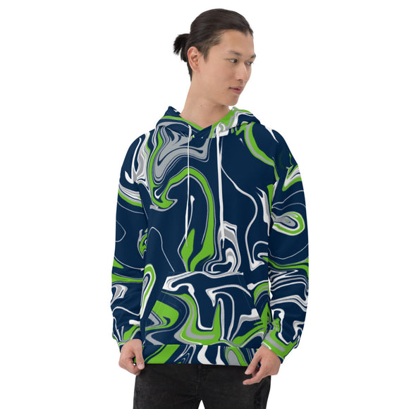 Blue Green Grey and White Oil Slick Pullover Hoodie | BigTexFunkadelic