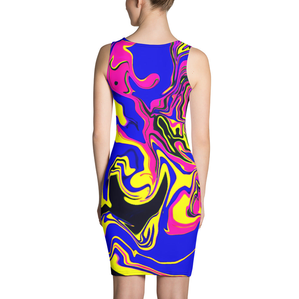 Blue Oil Spill Psychedelic Bodycon Dress XL Blue Oil Spill Psychedelic Bodycon Dress XL