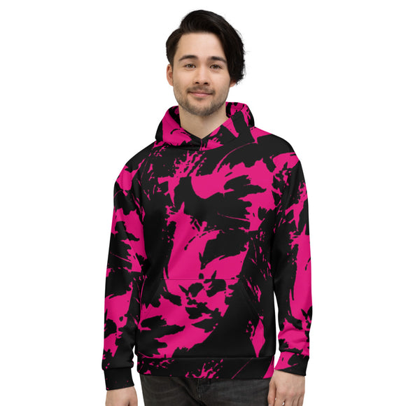 Pink and Black Paint Splatter Pullover Hoodie | BigTexFunkadelic 
