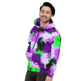 Purple and Green Paint Splatter Pullover Hoodie | BigTexFunkadelic